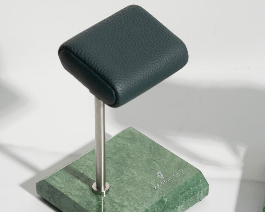 green leather watch stand