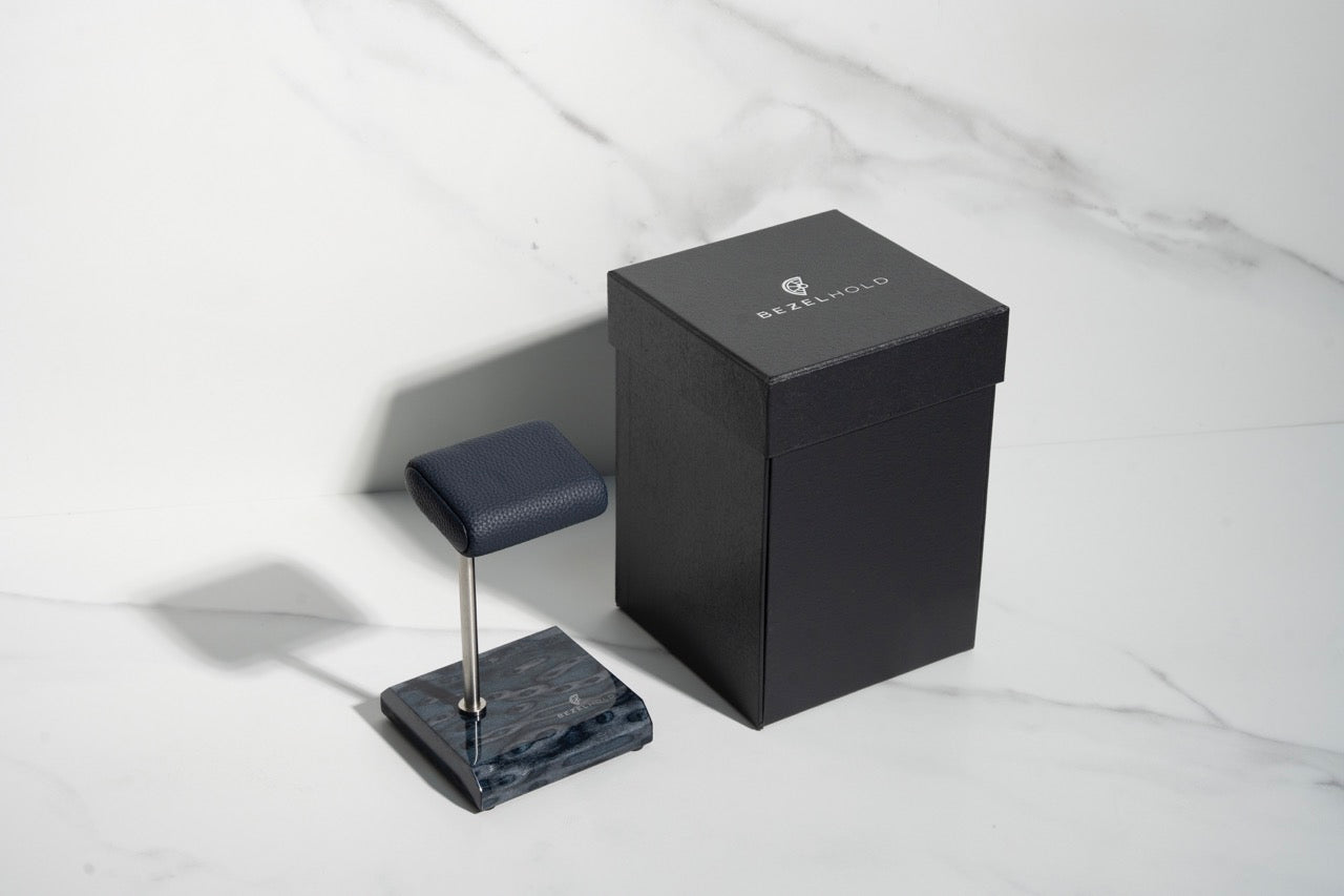 blue leather watch stand with gift box