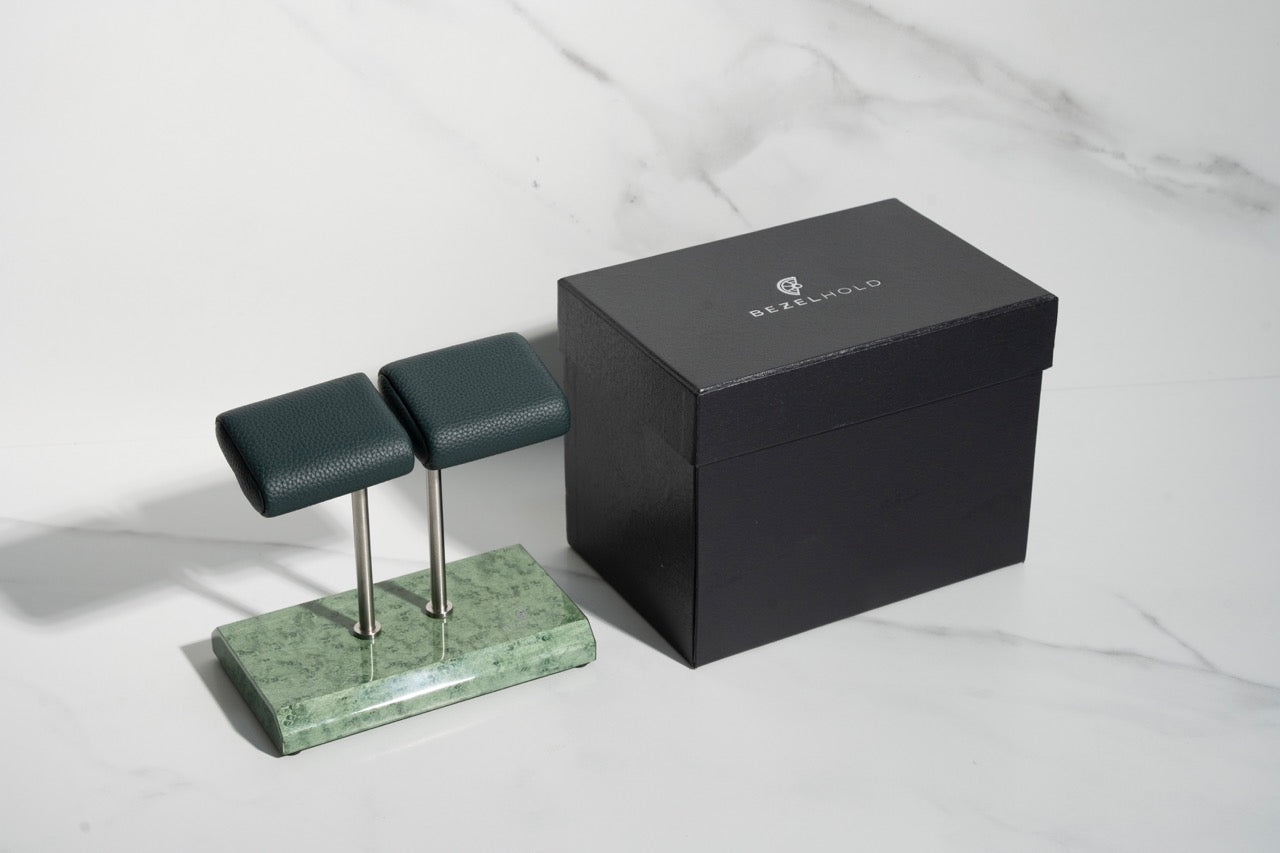 green leather watch stand with gift box