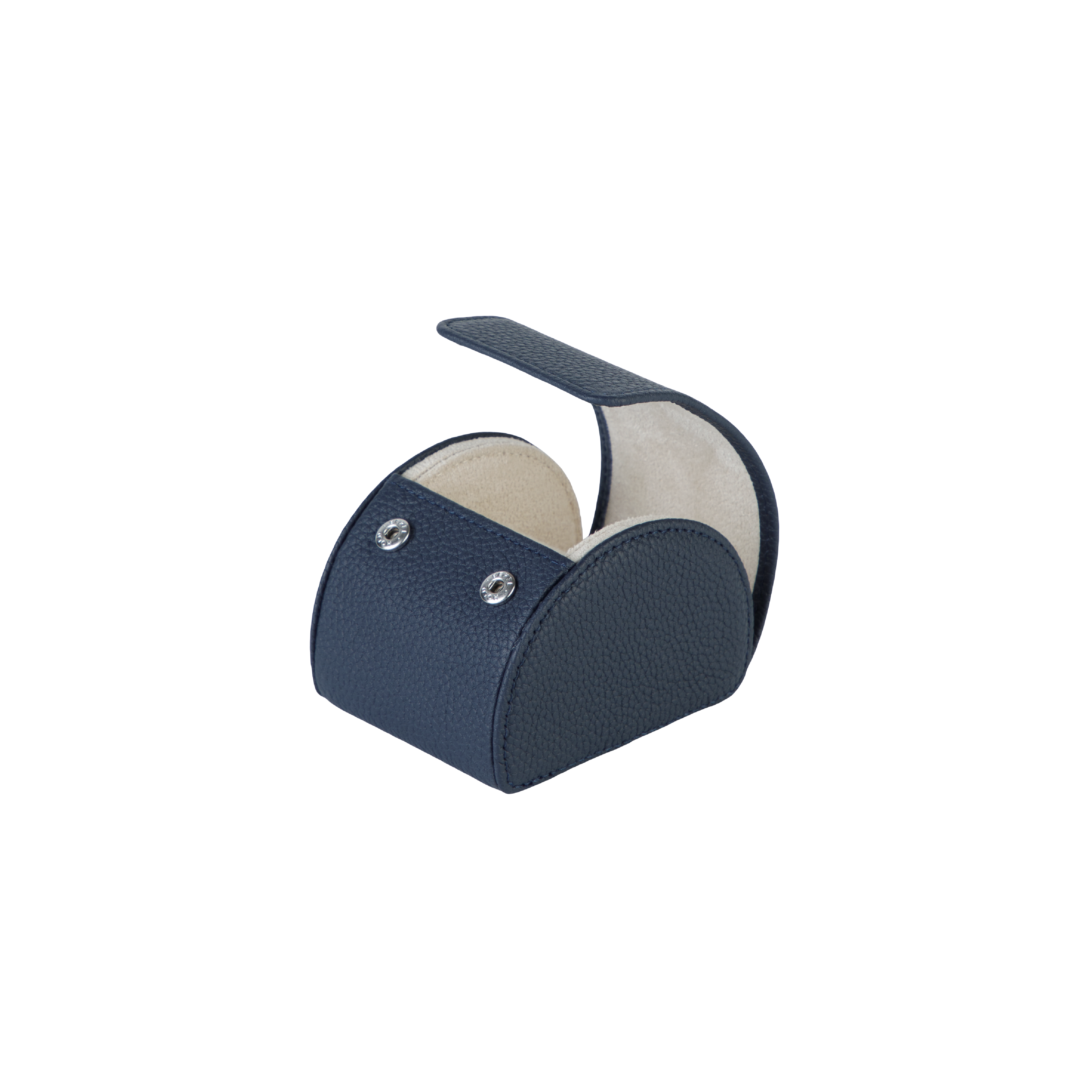 A luxury blue and white leather watch case for three watches. Designed for travel and storage.