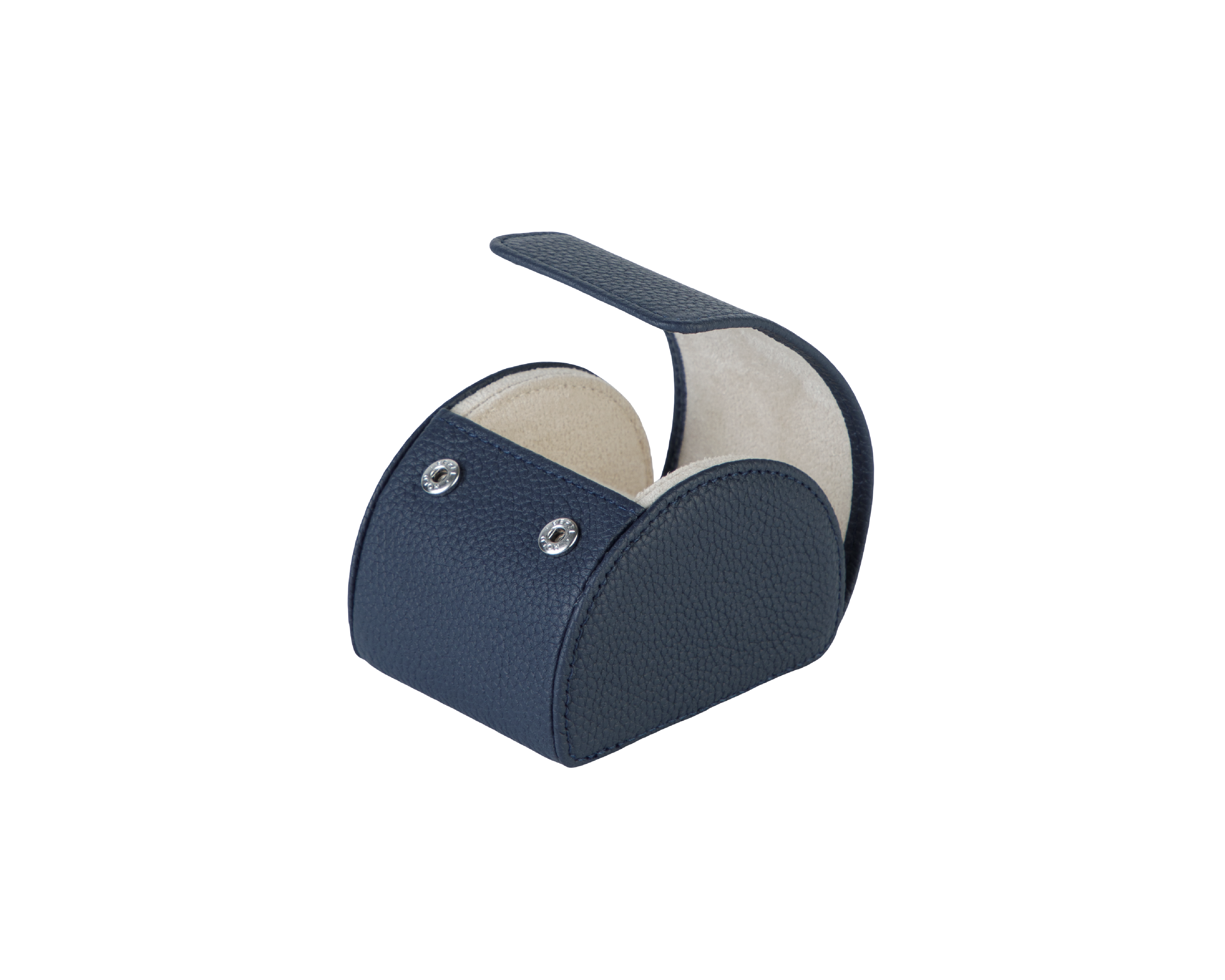 A luxury blue and white leather watch case for three watches. Designed for travel and storage.