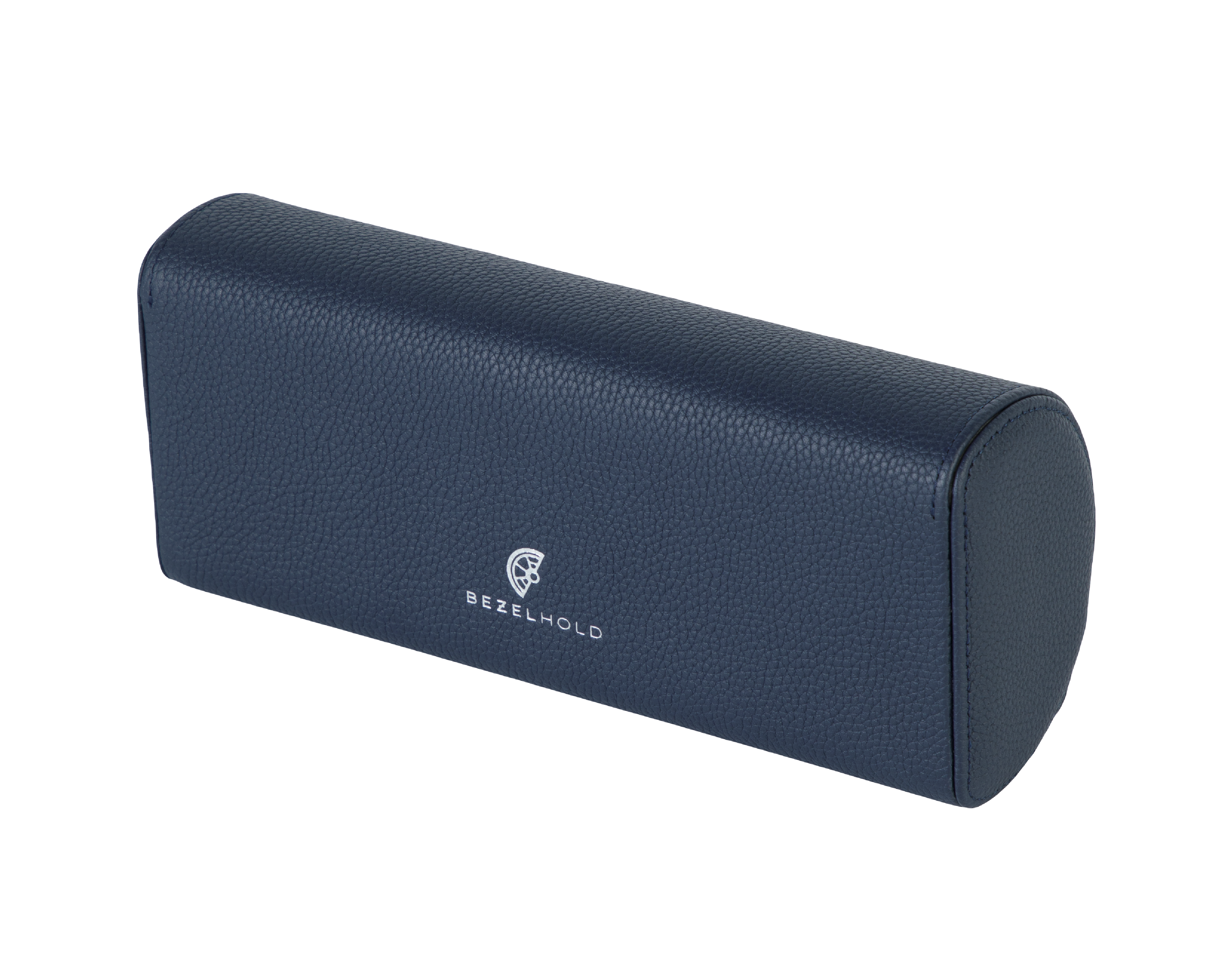 A luxury blue and white leather watch case for three watches. Designed for travel and storage.