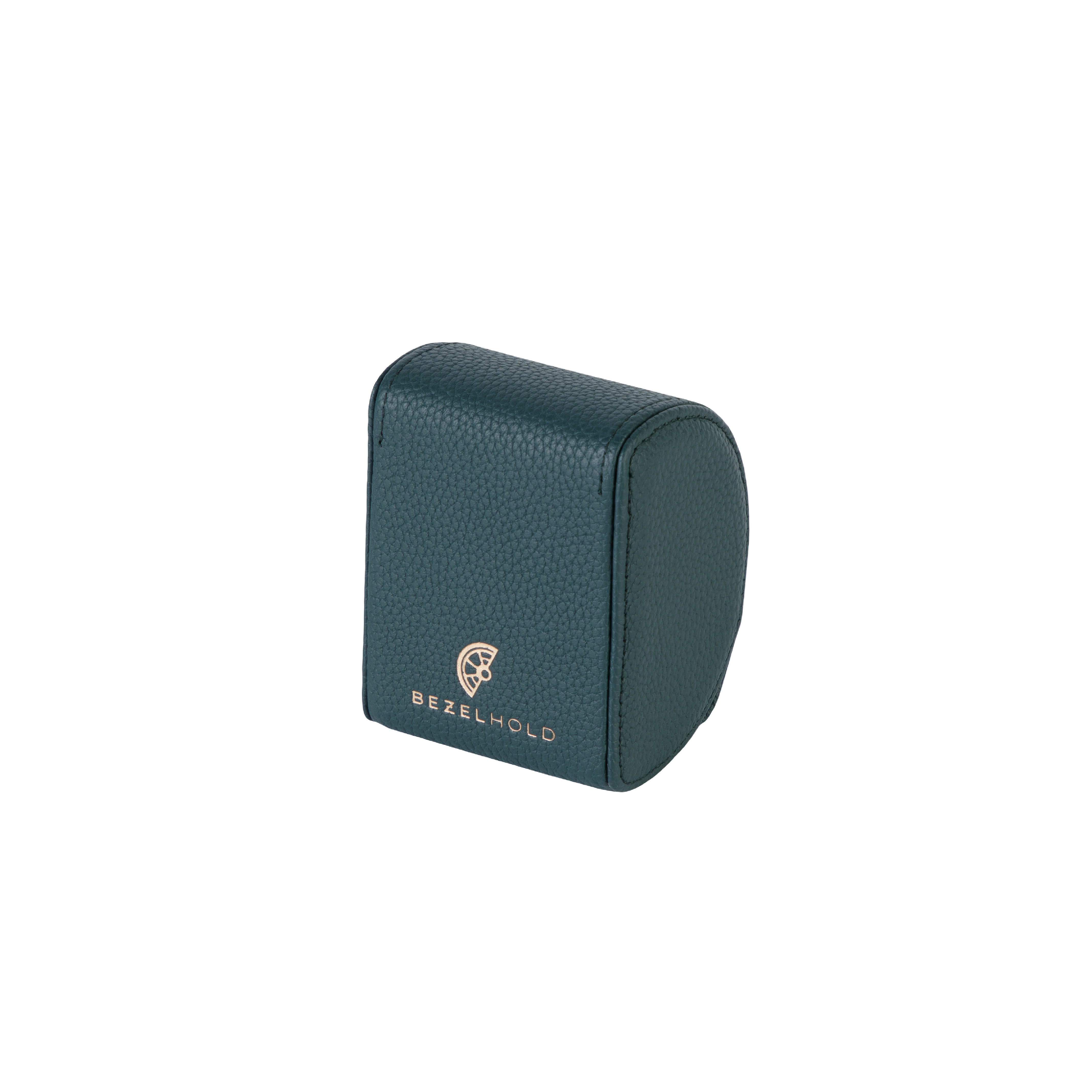 A luxury green and brown leather watch case for travel and storage.