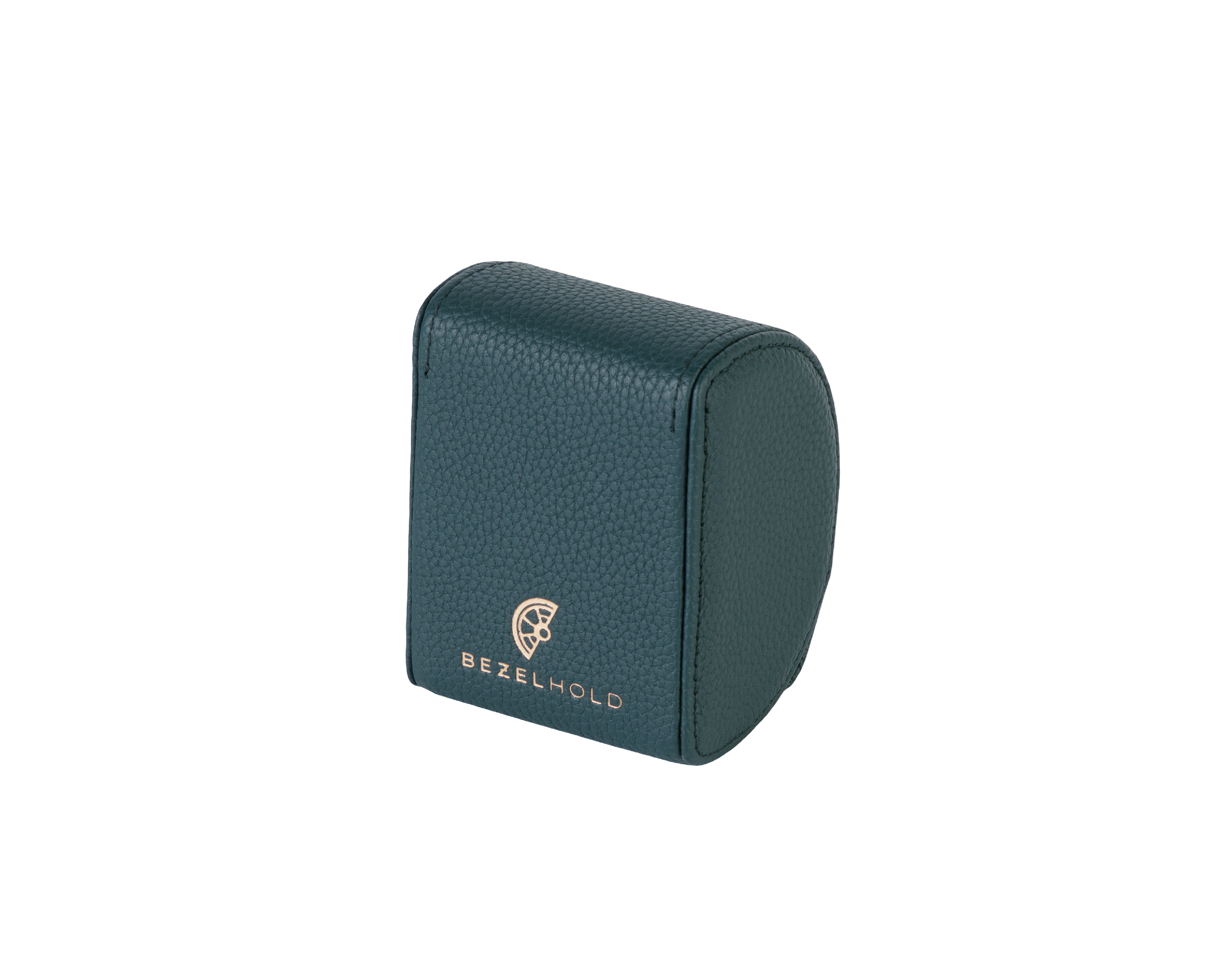 A luxury green and brown leather watch case for travel and storage.