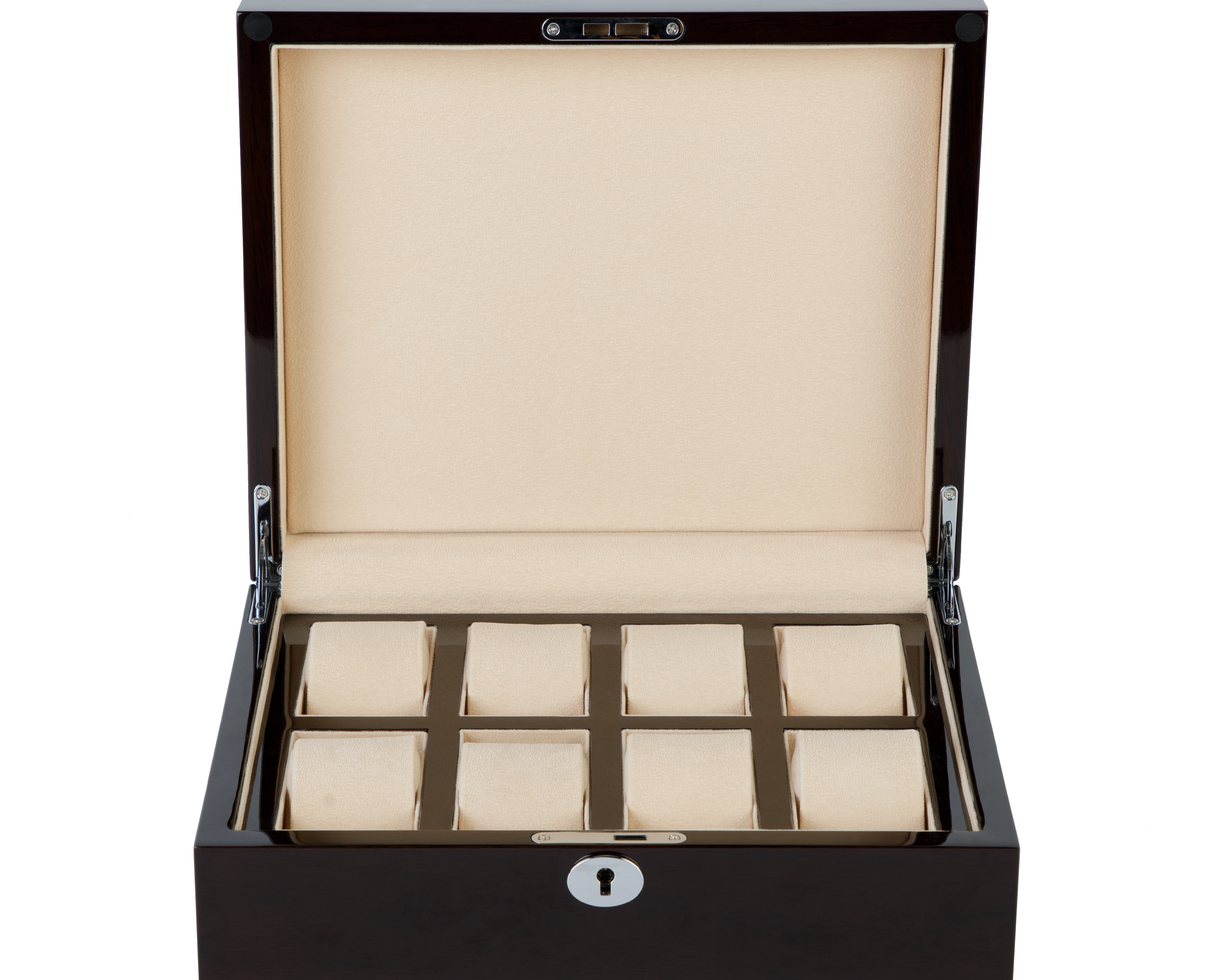 A solid wood watch box for watch collectors. Fits eight watches.