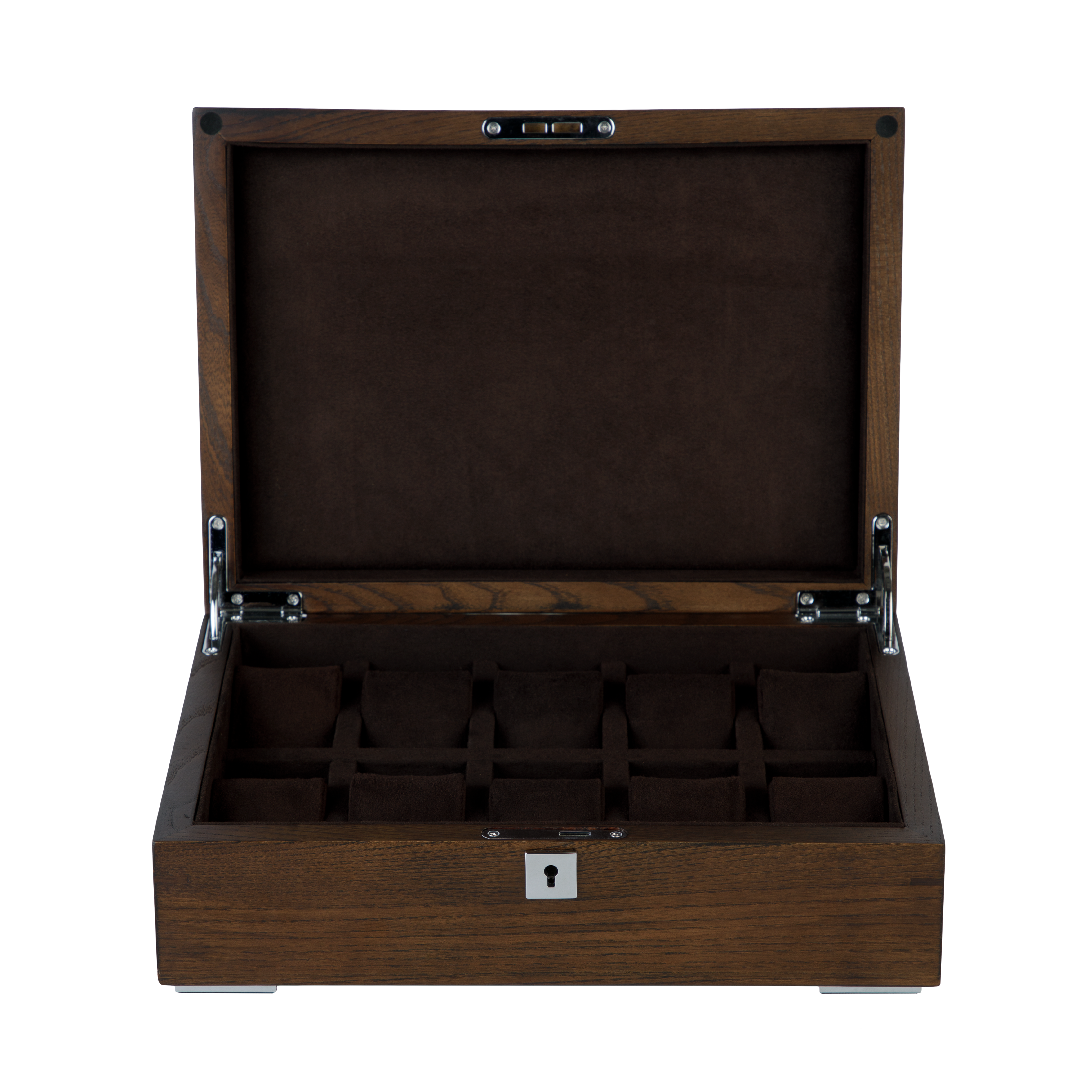 A luxury Black-Walnut Solid Wood Watch Box. Holds ten watches.