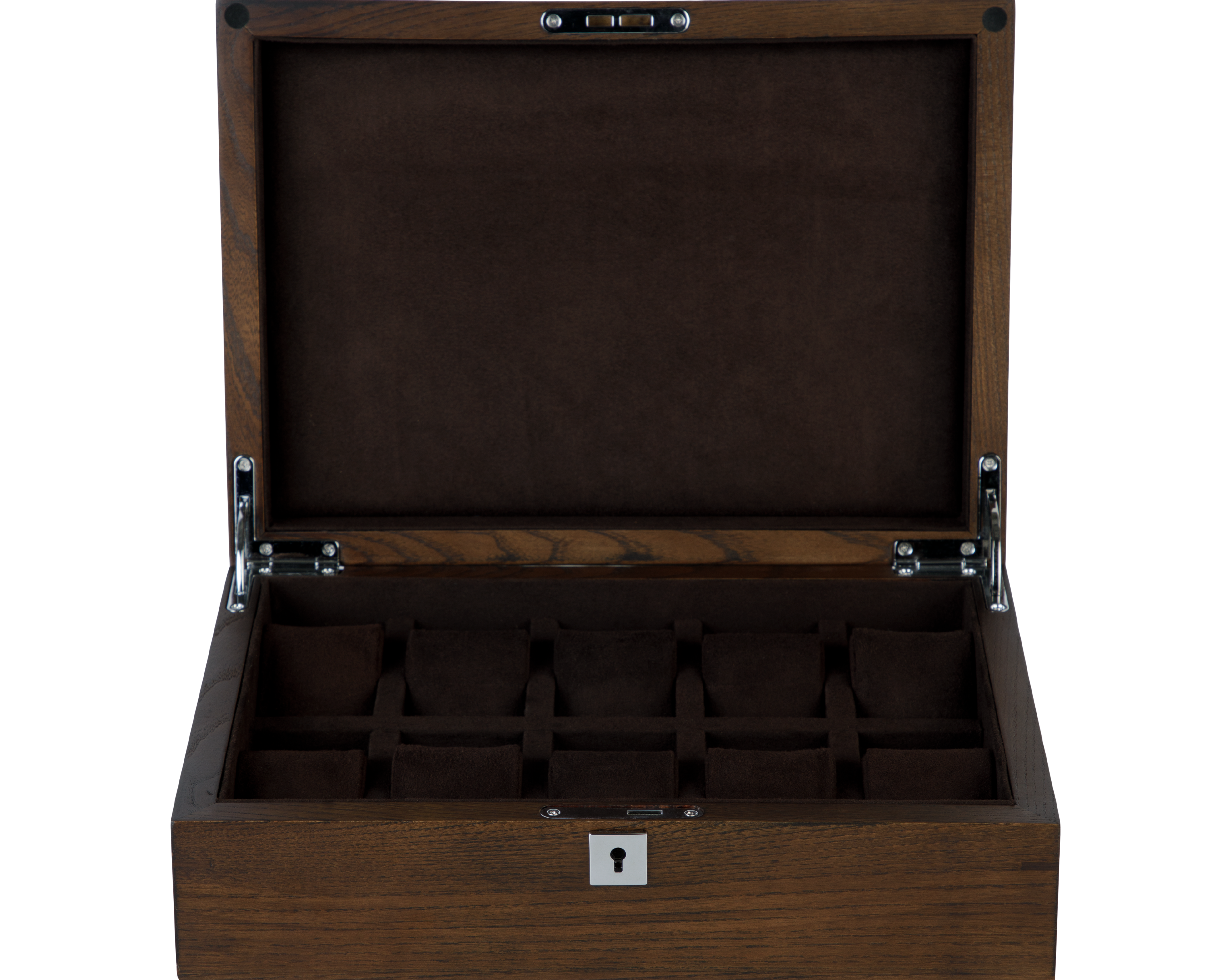 A luxury Black-Walnut Solid Wood Watch Box. Holds ten watches.