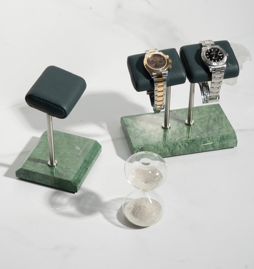 green genuine leather watch stand