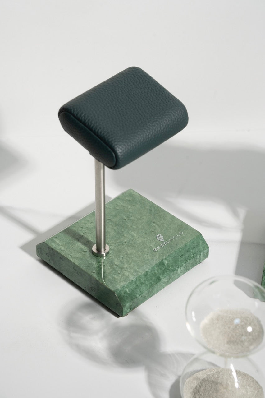 green leather watch stand