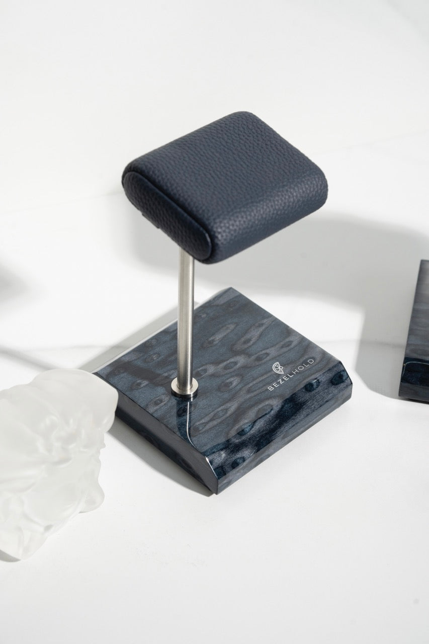 blue leather watch stand