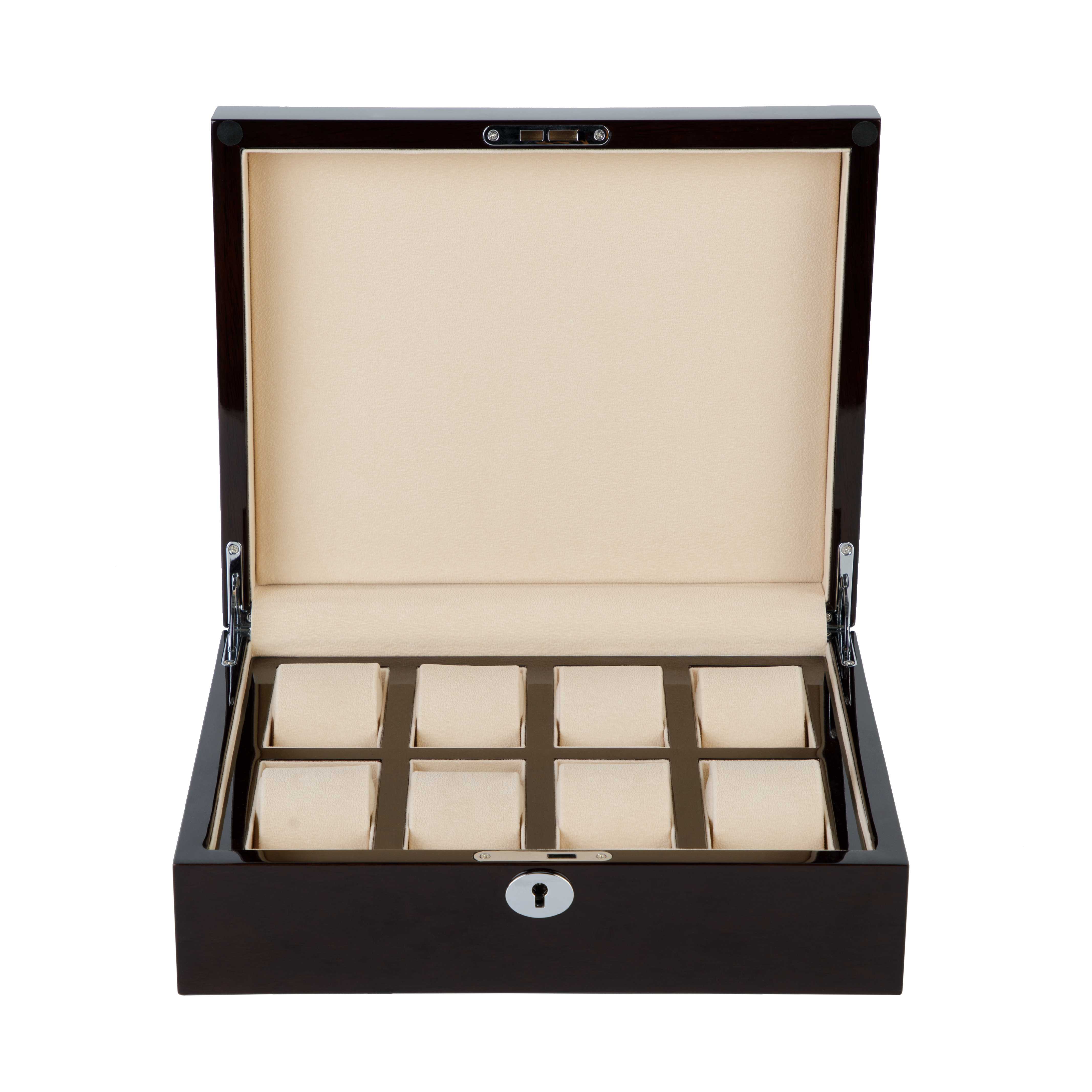 A solid wood watch box for watch collectors. Fits eight watches.
