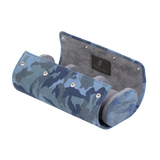 A luxury camouflage blue suede watch roll for travel and storage. Holds three watches. 